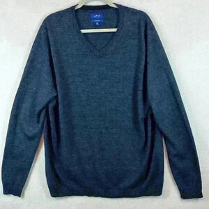 Apt. 9 Men’s Pullover Sweater Sz XXL Tall Merino Blend Heather Navy Blue V-Neck